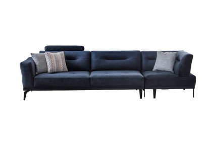 Canapé luxueux à quatre places en tissu bleu pour le salon, design moderne.