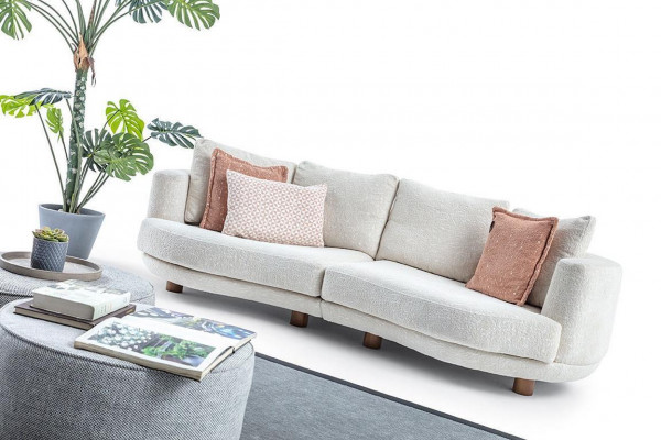 Designer Moderne Wohnzimmer 3-Sitzer Sofa Weiß Einfarbig Luxus Stil Stoff Sofa