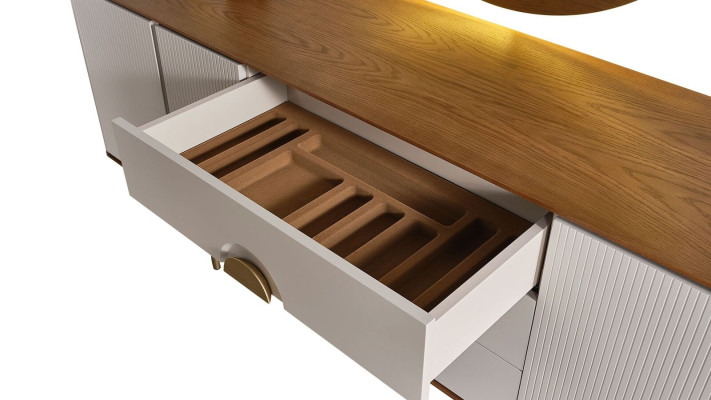 Ensemble de salle à manger parfait se compose d'un buffet beige et miroir 2 pièces. nouveau