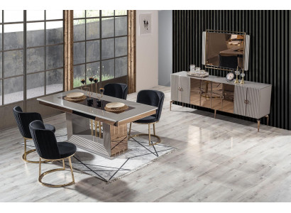 Ensemble de salle à manger élégant Table à manger 4 chaises et buffet avec miroir 7 pièces
