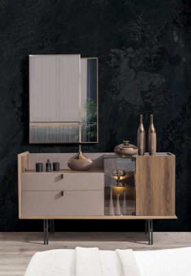 Ensemble de chambre moderne Lit parfait 2x tables de chevet et une coiffeuse