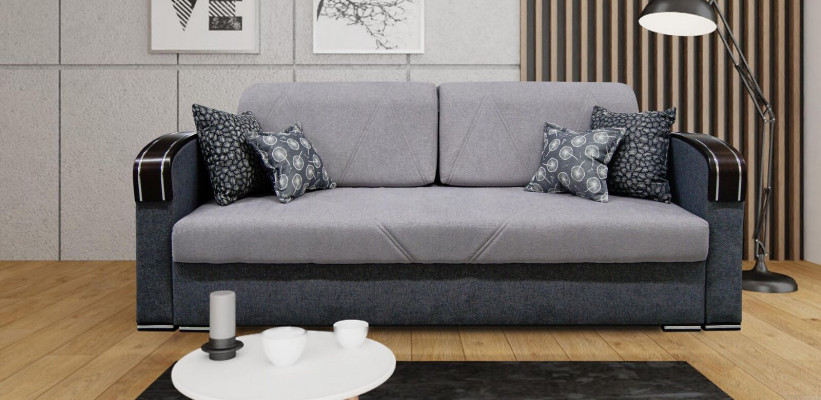 Canapé design de luxe 3 places mobilier rembourré en tissu gris Bois Canapé lit neuf