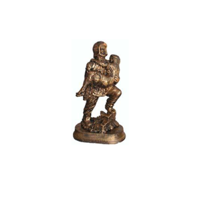 Sculpture Pompier Sauve Enfant Figure Héros Statue Imitation Cuivre 25cm Décoration