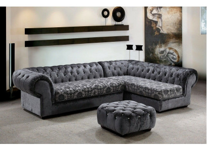 Canapé d'angle en L classique Chesterfield en tissu, ensemble de canapé de coin de salon