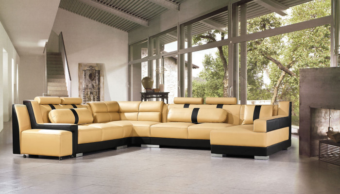 Canapé en cuir Canapé d'angle Rembourrage Coin en forme de U Paysage vivant Canapé d'angle Canapé de salon Sofas