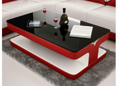 Table basse design en cuir pour salon avec canapé en verre, rembourrage.