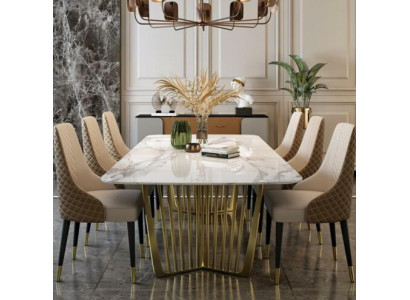 Tables de luxe Table de salle à manger Table en métal Table de salle à manger Mobilier moderne Acier inoxydable doré