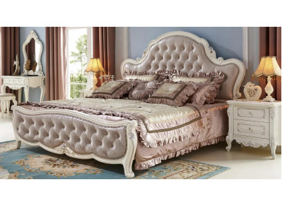 Ensemble de chambre classique Chesterfield en bois avec des éléments en cuir.