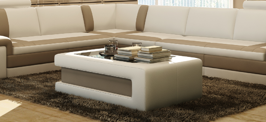 Table basse design rembourrée pour salon. Tables d'appoint. Canapé moderne.