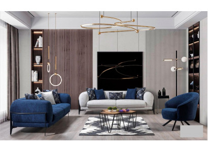 Ensemble de canapé de luxe 3+3+1 siège en cuir Canapé moderne Fauteuil Bleu Ensemble de canapés 3 pièces neuf