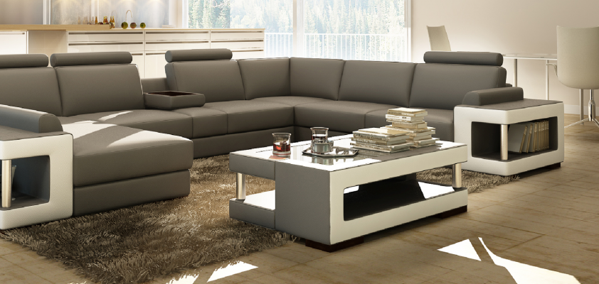 Table en verre de luxe Table d'appoint de salon Table design en verre cuir