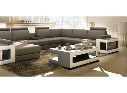 Table en verre de luxe Table d'appoint de salon Table design en verre cuir