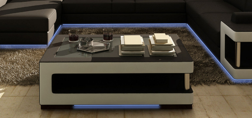 Table en verre de luxe Table d'appoint de salon Table design en verre cuir