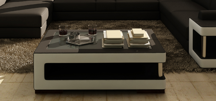 Table en verre de luxe Table d'appoint de salon Table design en verre cuir