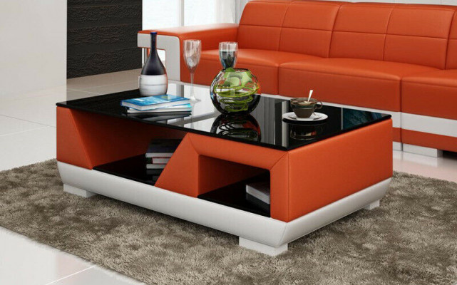 Table basse en cuir de designer de luxe classique pour salon de canapé décoratif