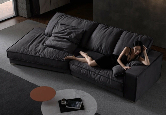 Des canapés de luxe modernes en L-shape design, nouveau canapé d'angle avec fonction lit en textile.
