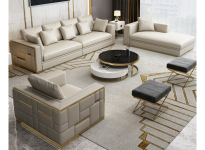 Ensemble de canapé de luxe en cuir Design Canapé rembourré Ensembles de mobilier de canapé