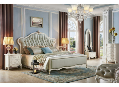Elégant lit Chesterfield de style classique avec des tables de chevet assorties