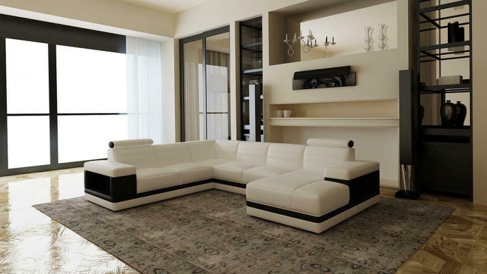 Canapé en cuir Canapé Paysage vivant Canapé d'angle en forme de U Conception Canapé moderne