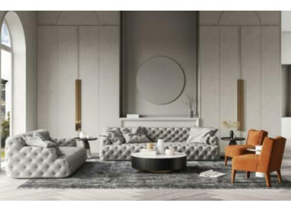 Canapé en cuir Chesterfield trois places, design relax, canapé lounge. Longueur de 234 cm.