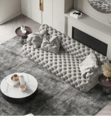 Canapé en cuir Chesterfield trois places, design relax, canapé lounge. Longueur de 234 cm.