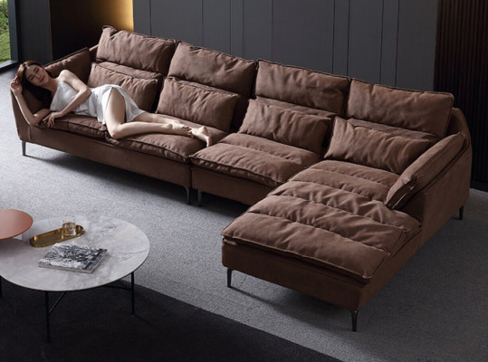 Salle de séjour Design Coin Textile Cuir Marron Luxe Canapé Sofa Tapissage en forme de L neuf