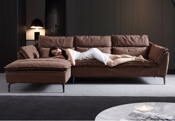 Salle de séjour Design Coin Textile Cuir Marron Luxe Canapé Sofa Tapissage en forme de L neuf