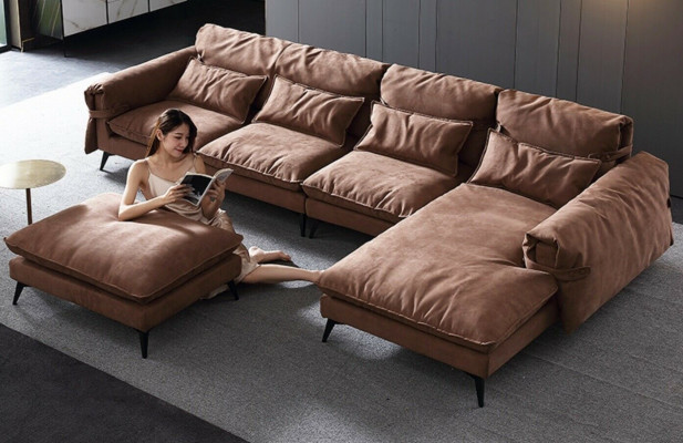 Paysage de vie en forme de L Canapés de design moderne en tissu Canapé d'angle marron