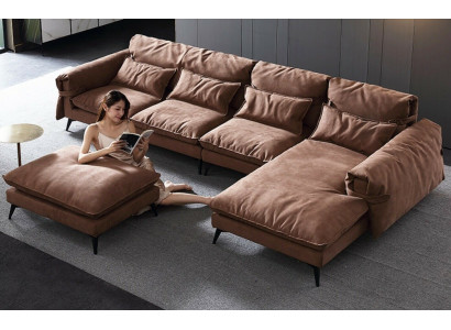 Paysage de vie en forme de L Canapés de design moderne en tissu Canapé d'angle marron