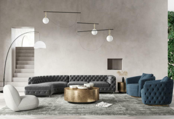 Chesterfield Siège Design Canapé Salon Sofas Tissu Canapé d'angle en forme de L Paysage vivant