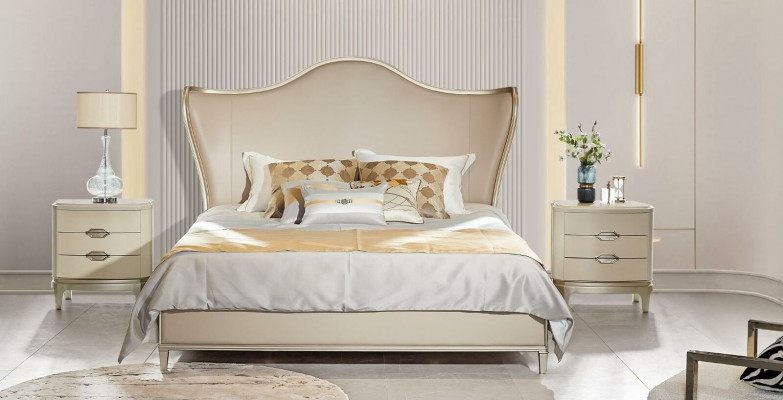 Lit de luxe en cuir de l'hôtel sur mesure, design de rembourrage pour chambre de sommeil en bois massif nouvel