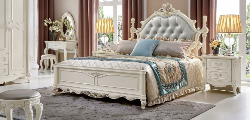 Ensemble de chambre classique Chambre à coucher Lit Lits Meubles Bois massif 2x Table de chevet 3 pièces