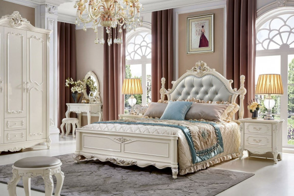 Ensemble de chambre classique Chambre à coucher Lit Lits Meubles Bois massif 2x Table de chevet 3 pièces