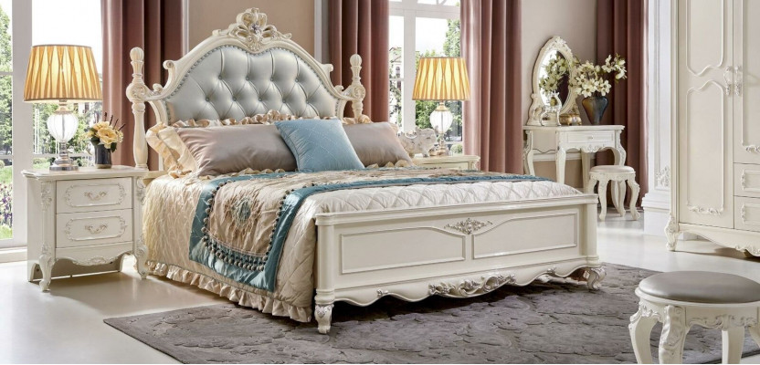 Ensemble de chambre classique Chambre à coucher Lit Lits Meubles Bois massif 2x Table de chevet 3 pièces