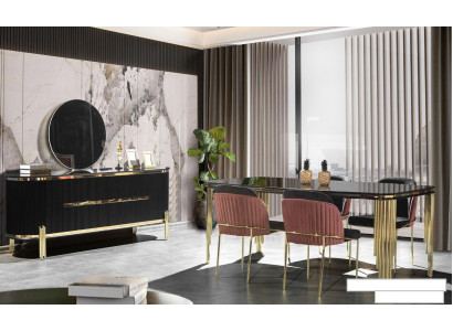 Salle à manger de luxe Ensemble de salle à manger Table de design Commode 4 chaises Groupe de 6 pièces. Ensemble neuf