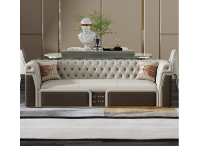 Canapé trois places de style moderne, canapé en cuir Chesterfield