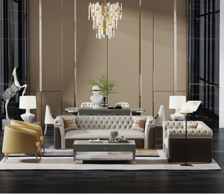 Canapé trois places de style moderne, canapé en cuir Chesterfield