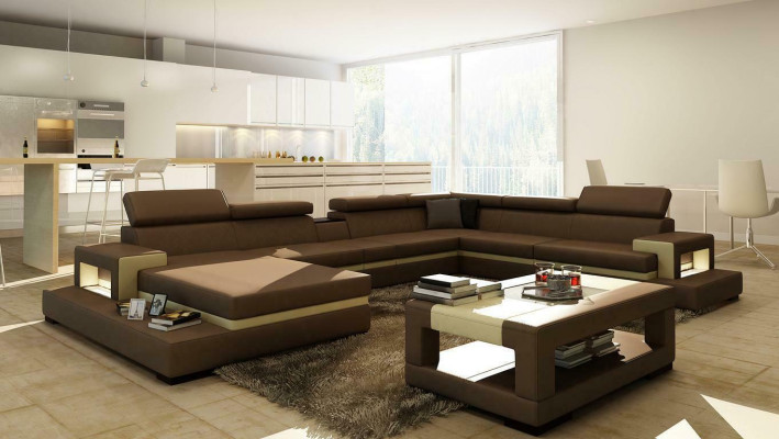 Canapé d'angle en cuir XXL, design canapé d'angle Big Sofa, canapé rembourré, siège d'angle, décoration de suite