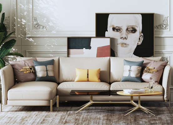 Designer Suite canapé canapé canapé d'angle avec tabouret Tapisserie Paysage vivant