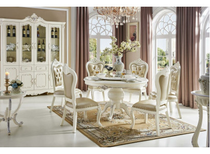 Chaises Chesterfield en bois massif blanc x4 Ensemble de fauteuils design Groupe de rembourrage