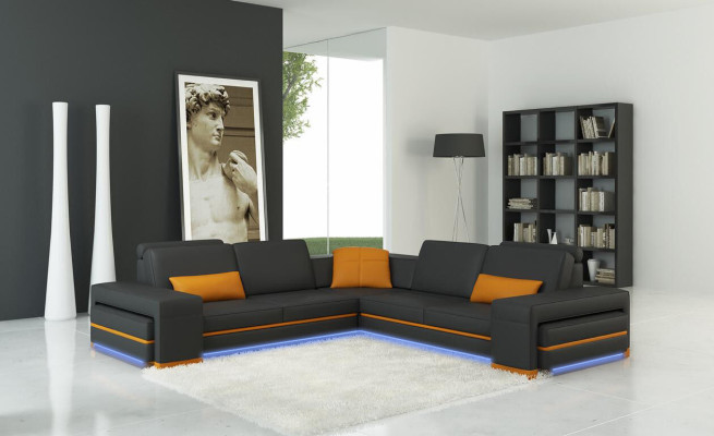 Canapé en cuir canapé paysage de vie en forme de L design décor canapé moderne canapés d'angle