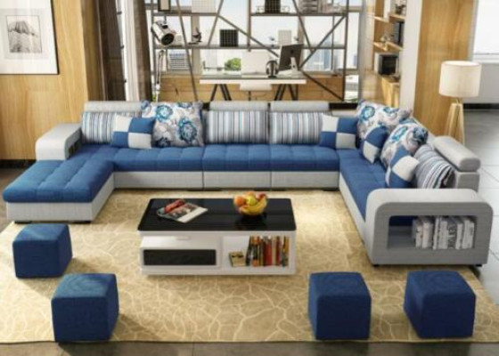 Canapé d'angle en U en tissu de luxe Moderne Mobilier de siège relaxant Paysage vivant Mobilier