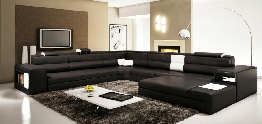 Canapé d'angle rembourré en forme de U de designer XXL - Canapé d'angle de salon en forme de U