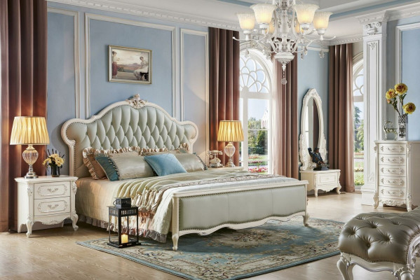Lit rembourré de luxe Lit rembourré Chesterfield Lit en cuir de designer Chambre à coucher en bois massif