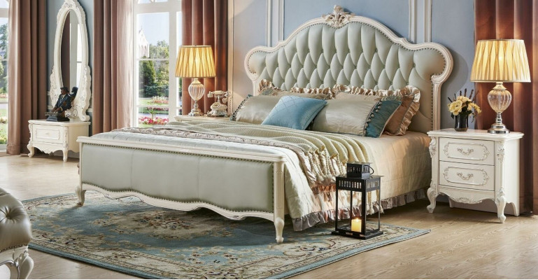 Lit rembourré de luxe Lit rembourré Chesterfield Lit en cuir de designer Chambre à coucher en bois massif