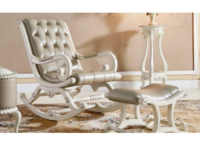 Chaise berçante Chesterfield Baroque Fauteuil à bascule Fauteuil en cuir Bois massif
