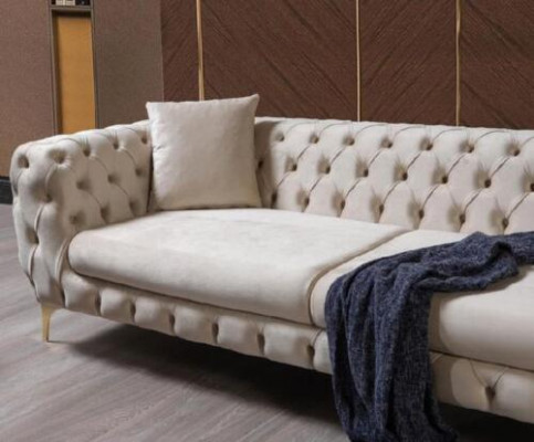 Canapé trois places Chesterfield de luxe Canapés trois places Gris Canapés Velours neufs
