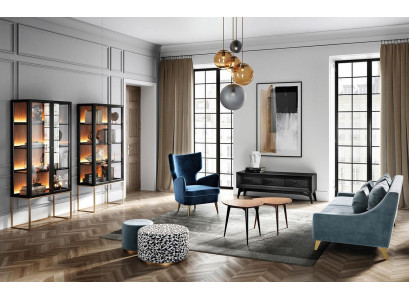 Suite Salon Canapé Fauteuil Vitrine Tabouret Meuble TV Table basse Ensemble Groupe 9 pièces