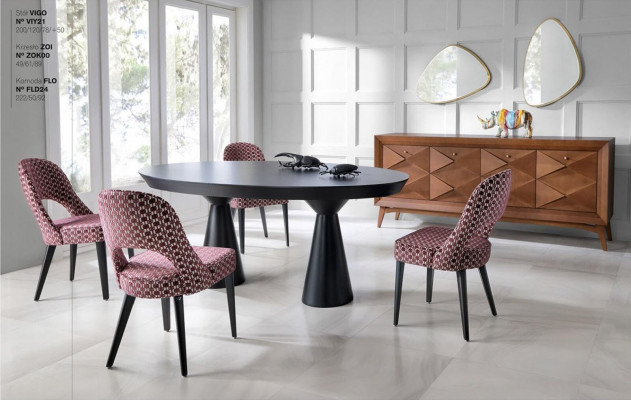 Ensemble de salle à manger de luxe avec table de salle à manger, chaises, buffet en bois 6 pièces.