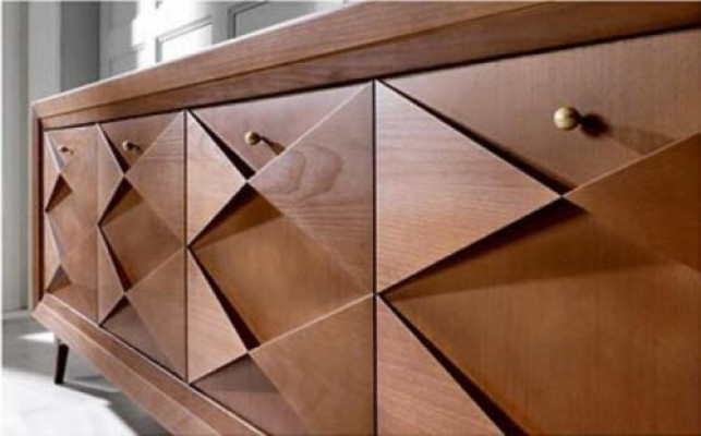 Ensemble de salle à manger de luxe avec table de salle à manger, chaises, buffet en bois 6 pièces.